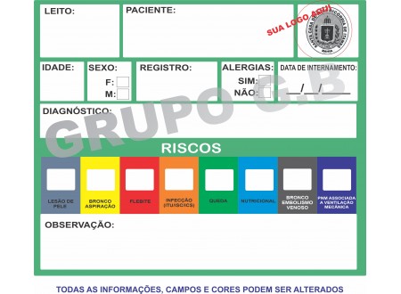 PLACA DE IDENTIFICAÇÃO DE PACIENTES - DISPLAY BEIRA LEITO PERSONALIZADO II